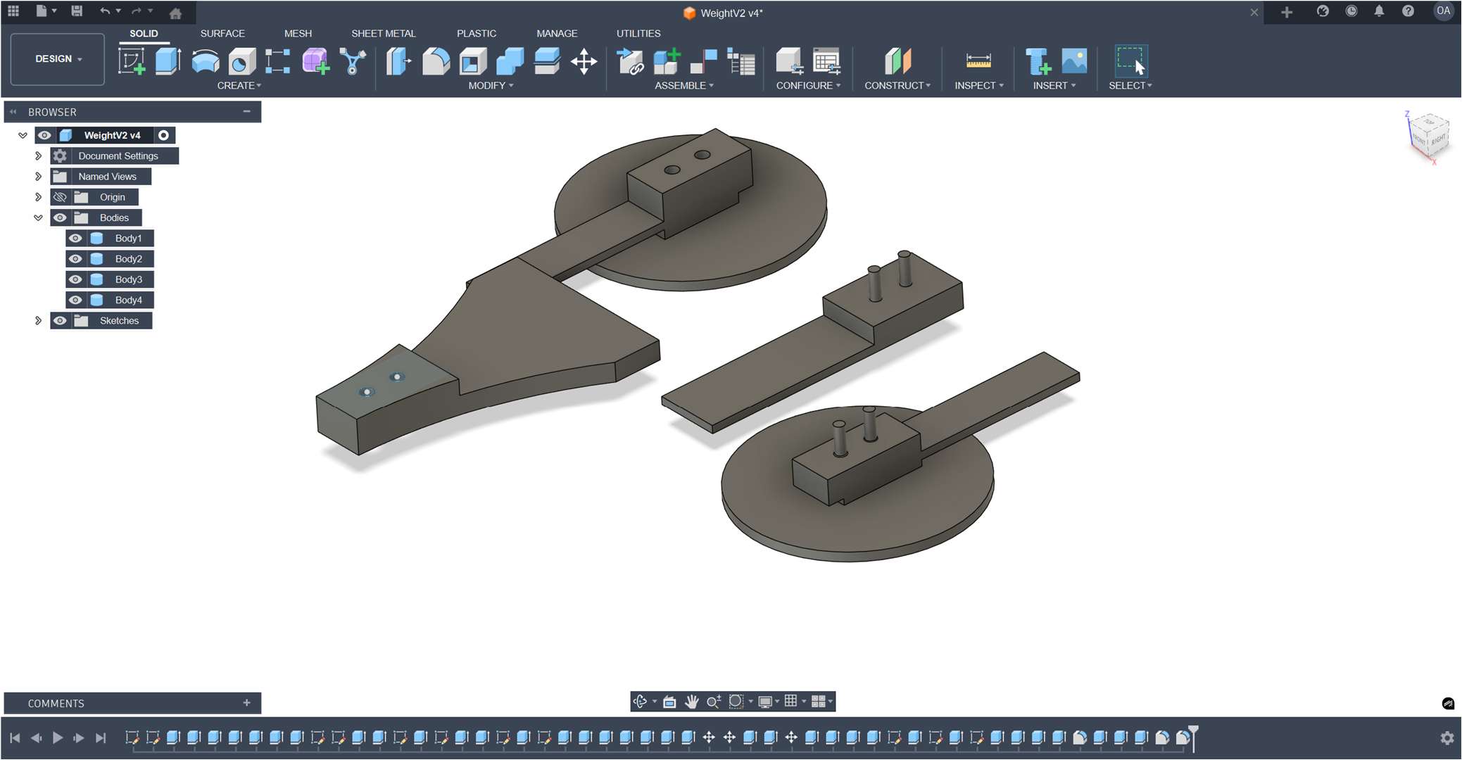 Fusion 360 exploded view of the load-cell platform parts